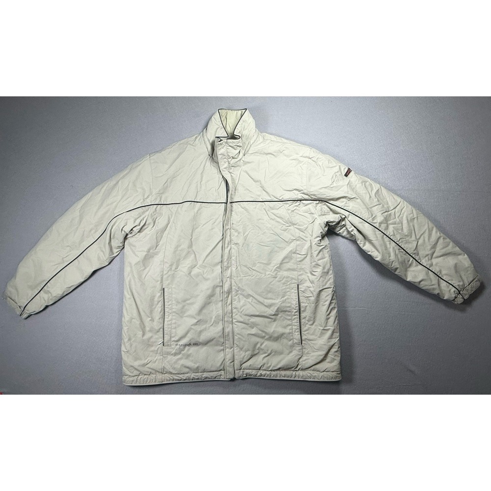 VINTAGE Y2K Reebok Beige British Classic Puffer Hooded Jacket Men's Extra Large - Picture 1 of 16